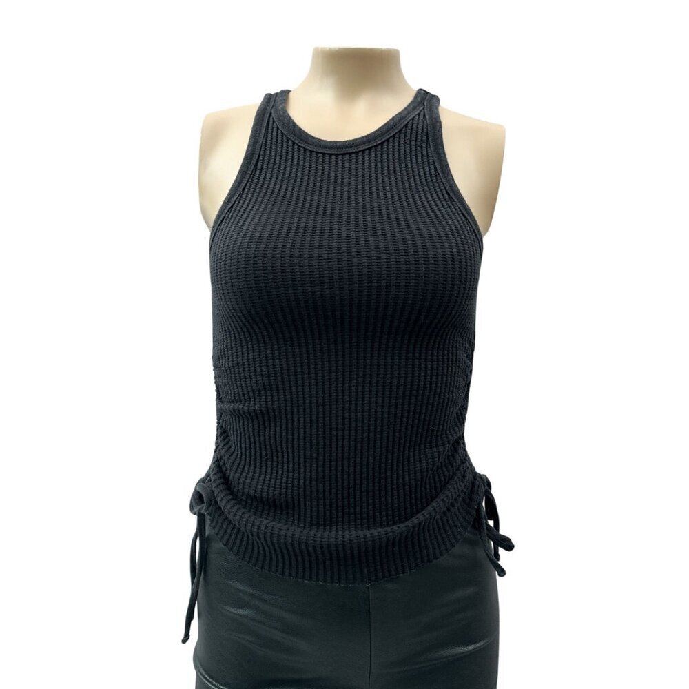 The Range Rib Racerback Knit Tank Top Sleeveless‎ Ruched Side Tie Black Women XS